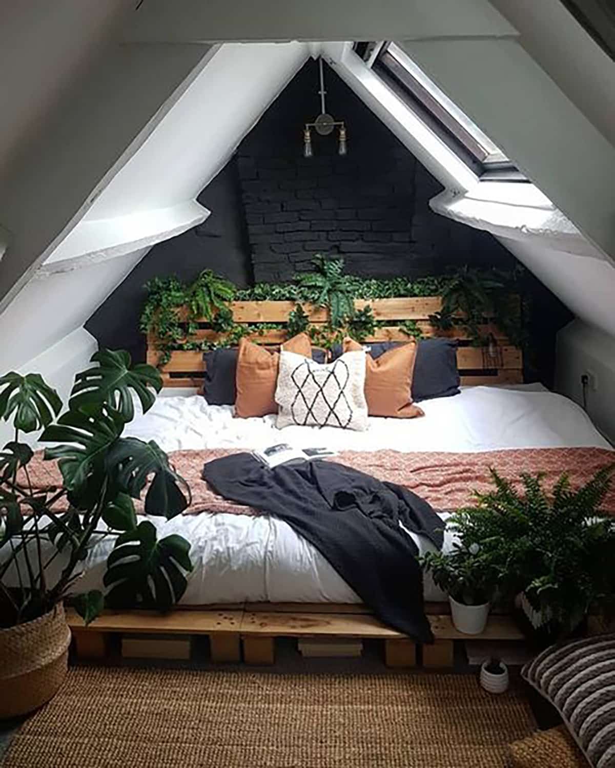 moody dark colored slanted wall bedroom