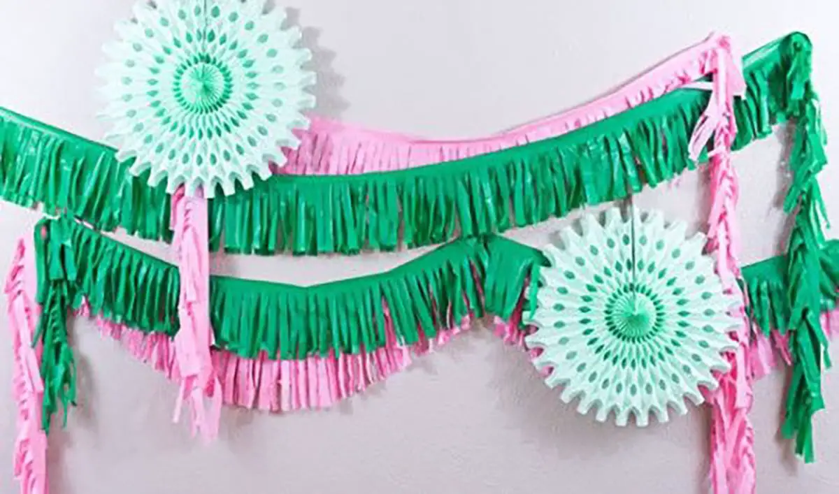 DIY Plastic Tablecloth Flower Garland