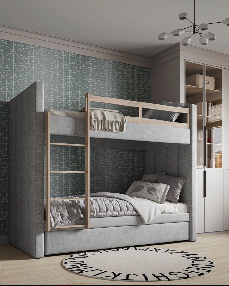 Grayscale bedroom design with aesthetic bunk beds