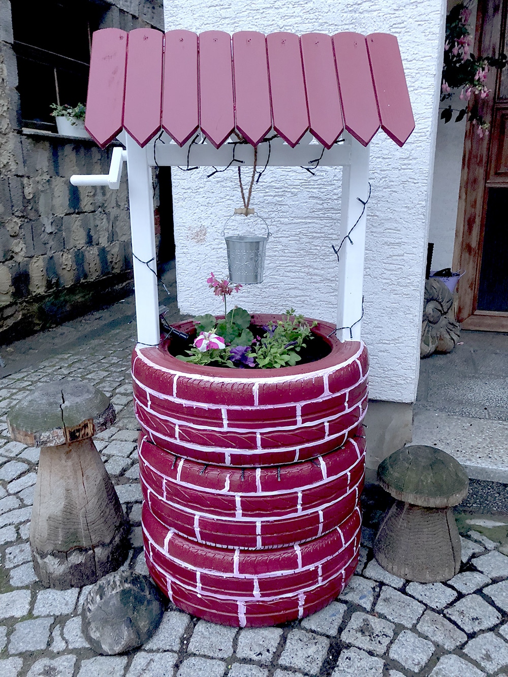 Tire Wishing Well for Your Garden