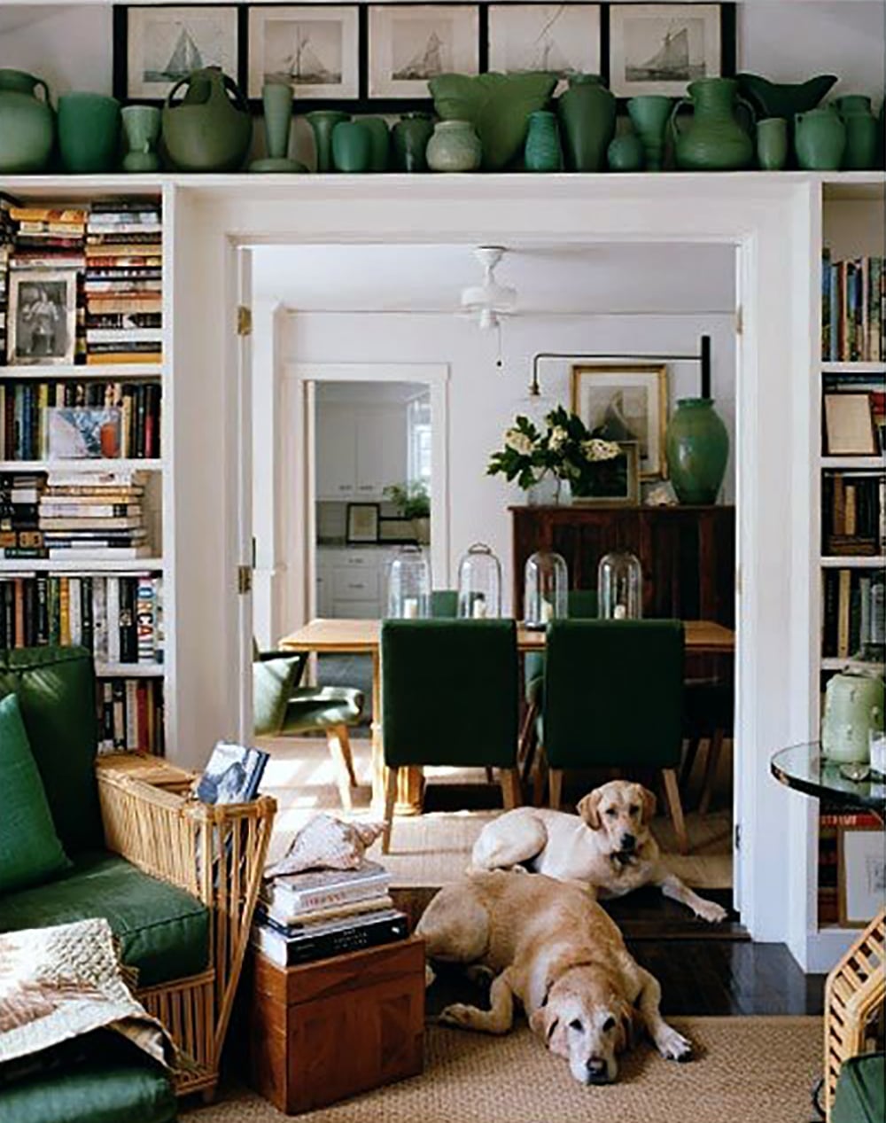 above decor shelf green vases dogs