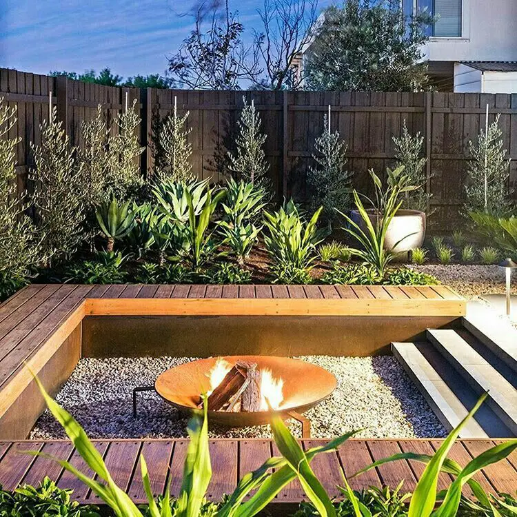 sunken fire pit in decking.