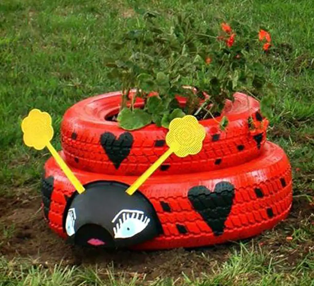 Recycle Your Old Tires Into Adorable Ladybug Tire Planters