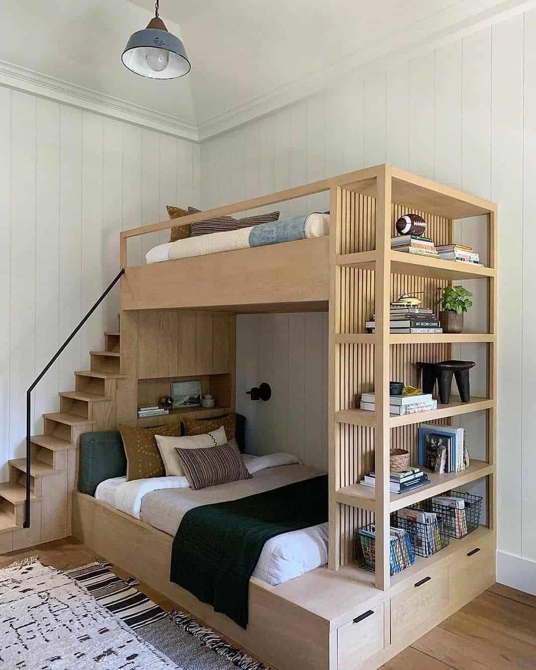 warm colored bedroom design with aesthetic bunk beds