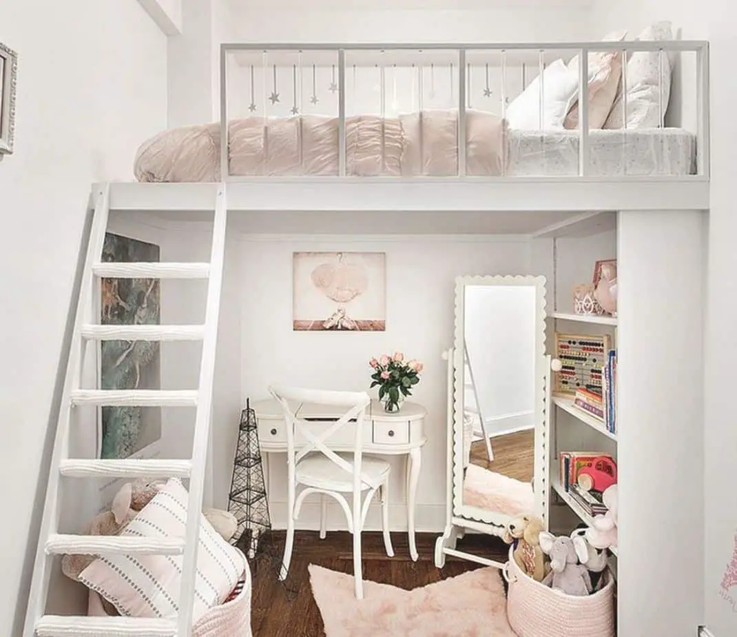 light colored bedroom design with pink accents with aesthetic bunk beds