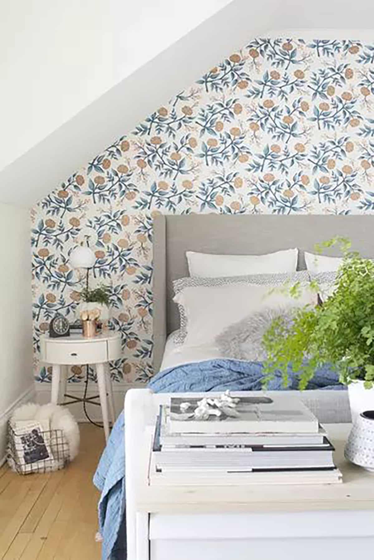 decorating a slanted wall with wallpaper
