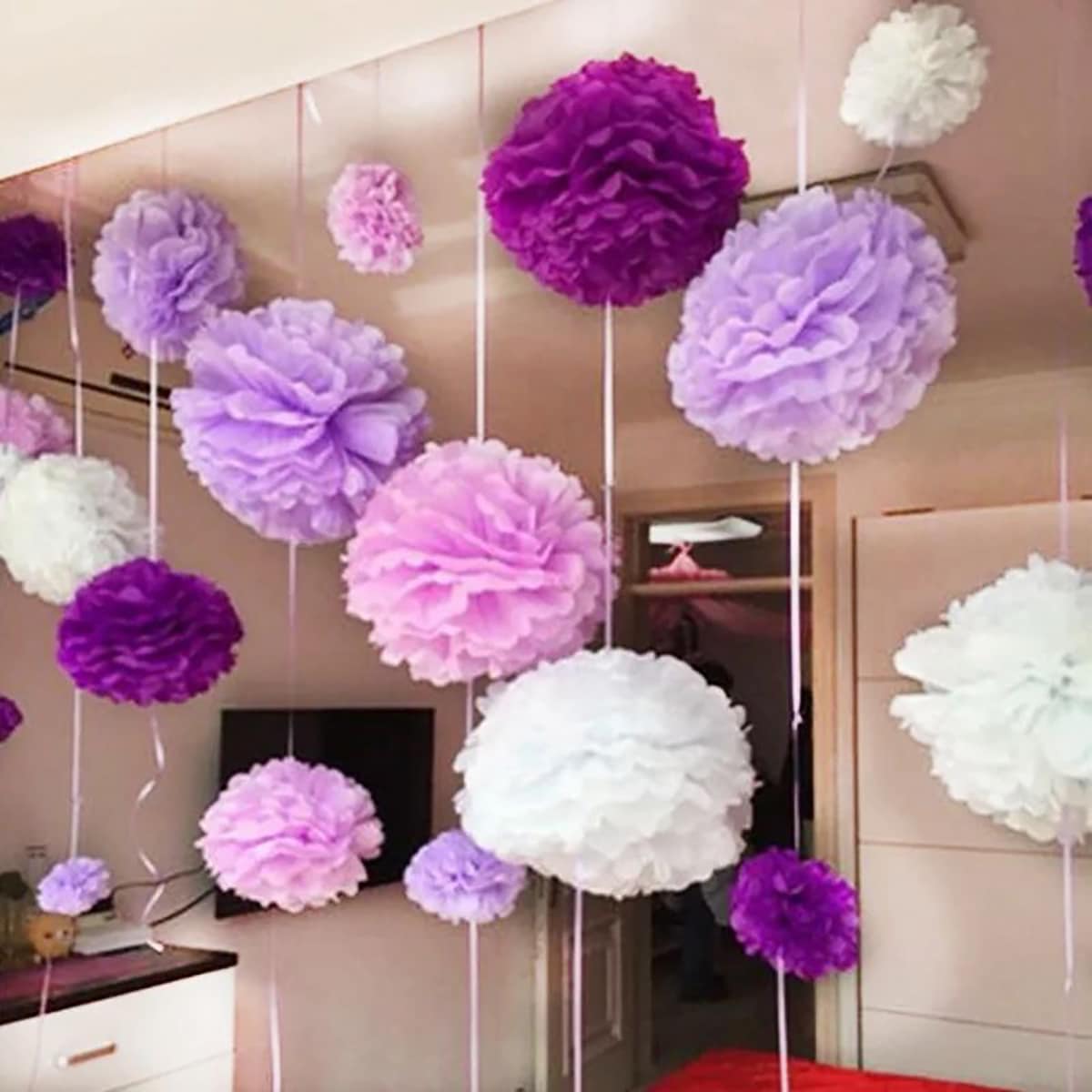 DIY Plastic Tablecloth Pom Pom