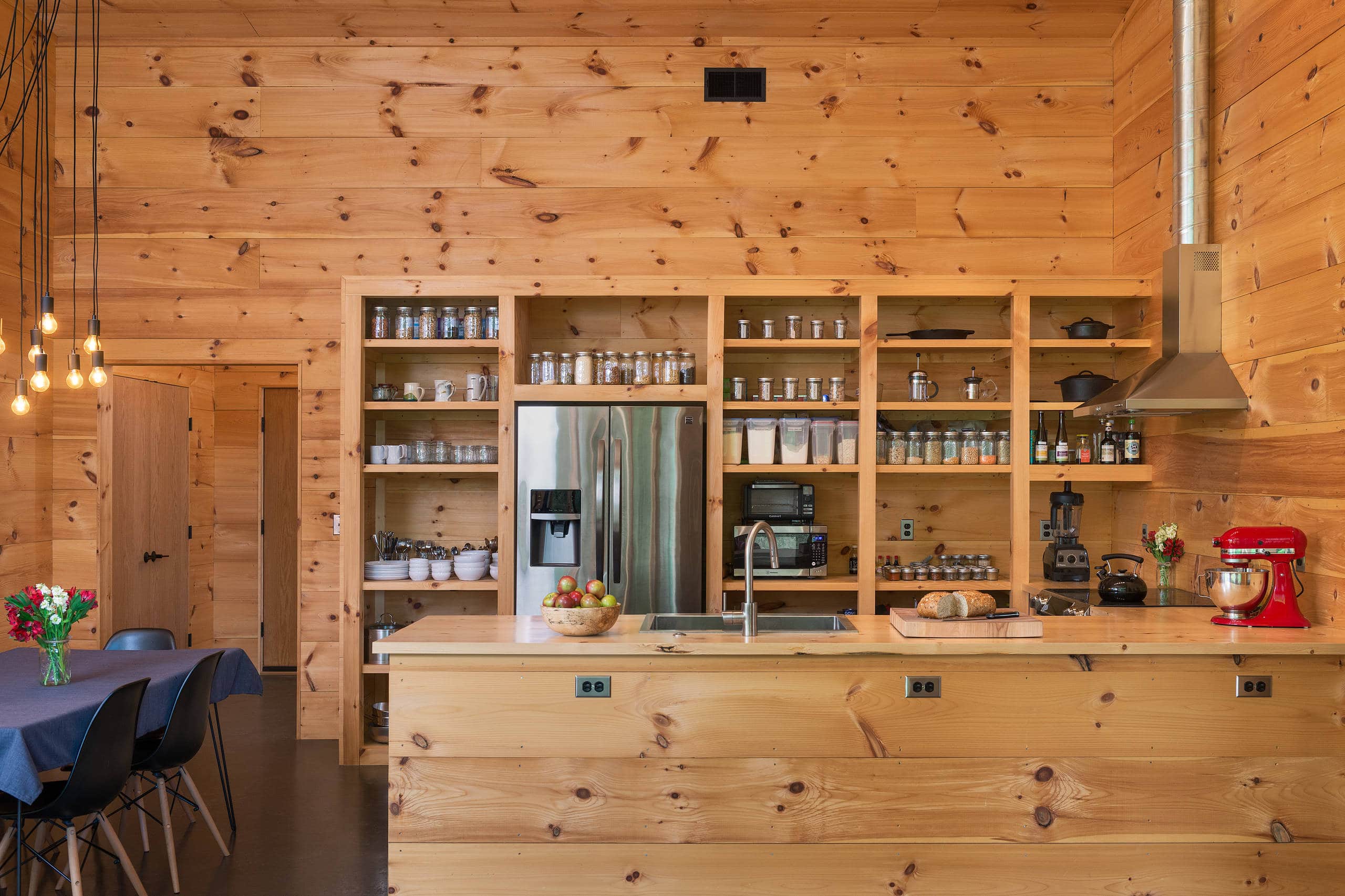mason jars in open kitchen
