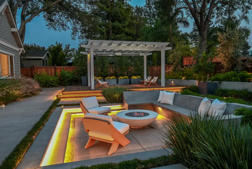 sunken fire pit area.