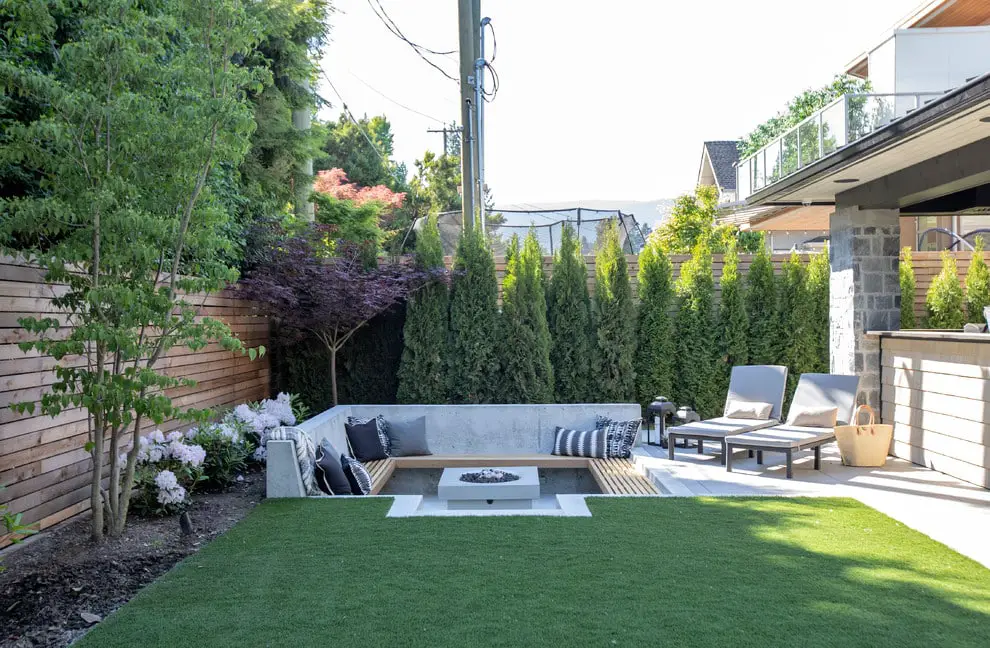 sunken fire pit with seating.