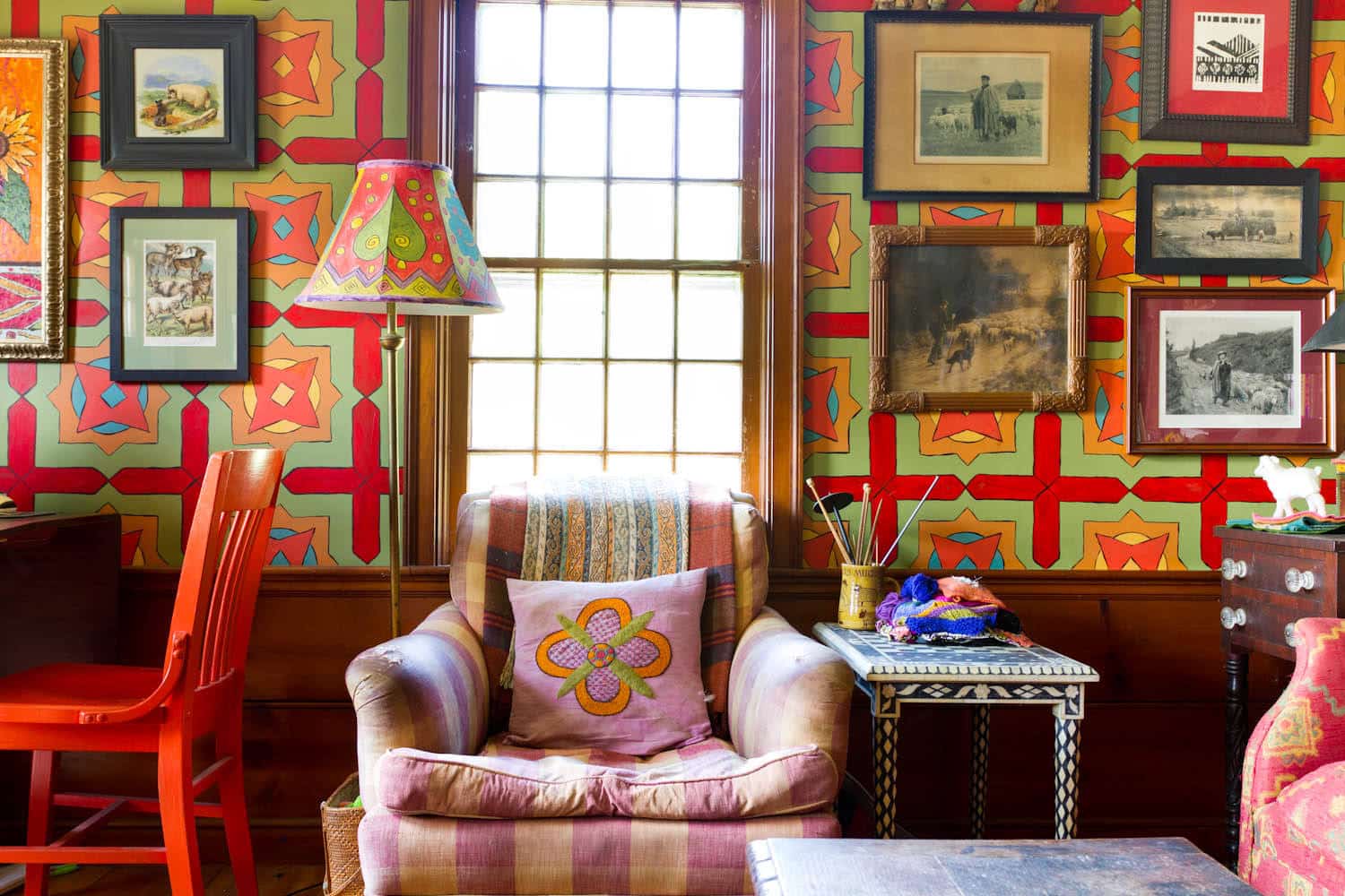 How can I use negative space in boho maximalism design?
