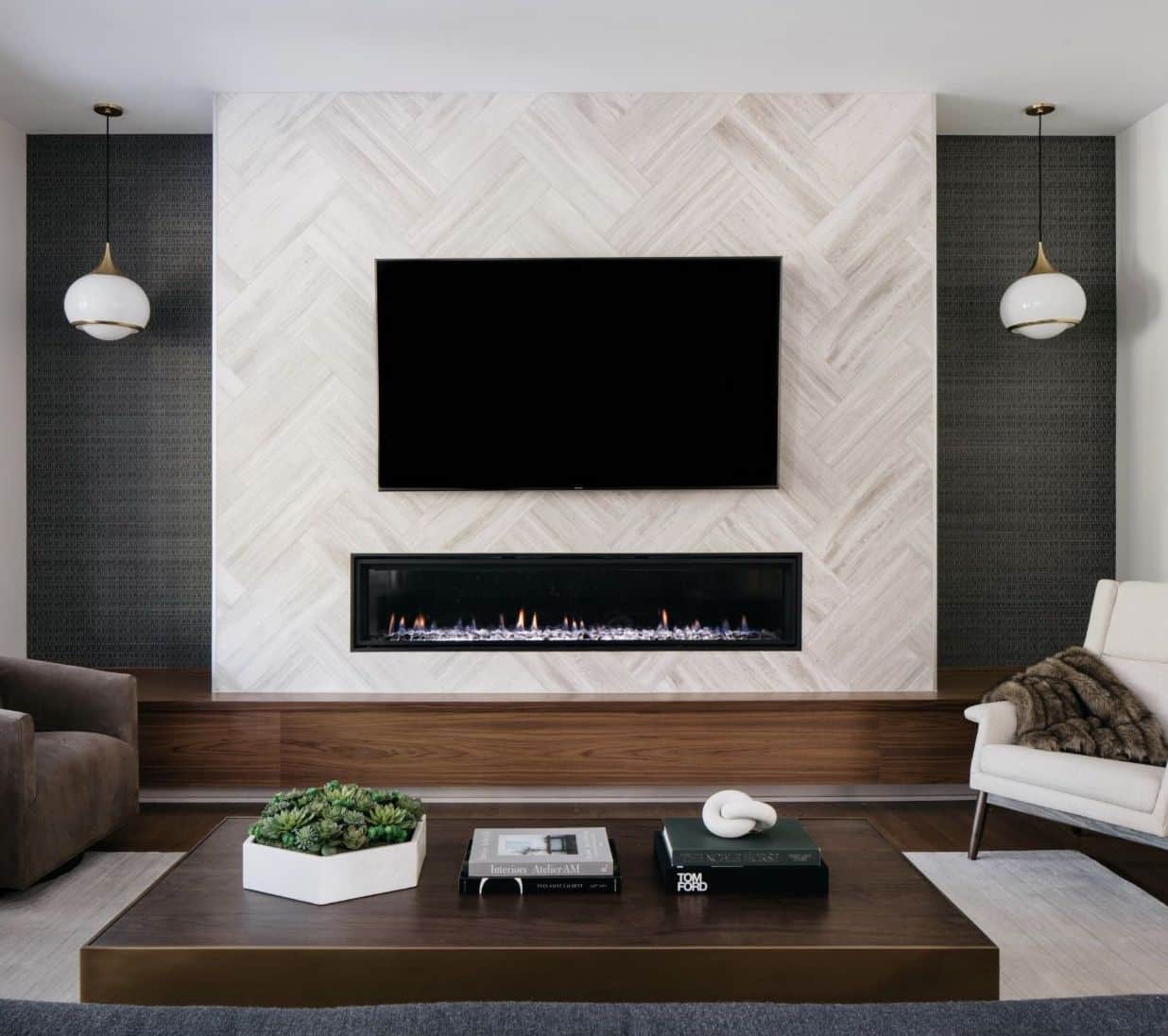 Add Pendant Lights to the Walls and Frame the Fireplace