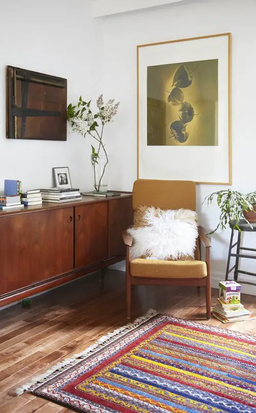 Use a Corner Chair, Bench, or Ottoman by the Credenza for Extra Seating
