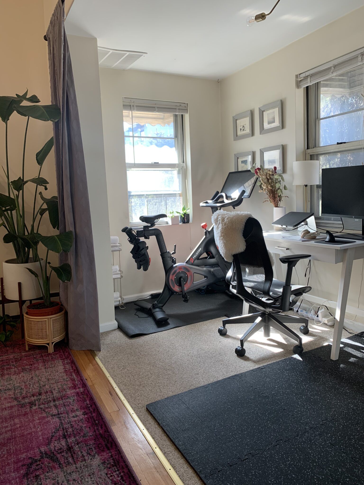 Consider curtains or a decorative folding screen to separate your exercise area from the rest of the room.