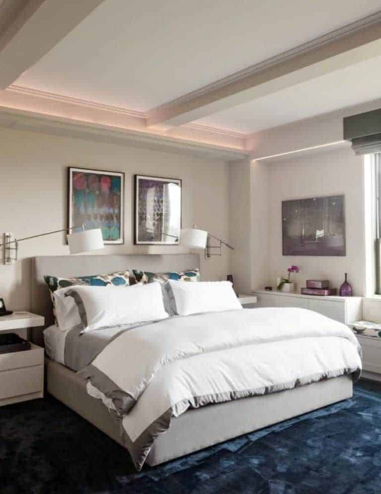 Add layers of neutral colors to bring out the beauty of your blue carpet and make it stand out.