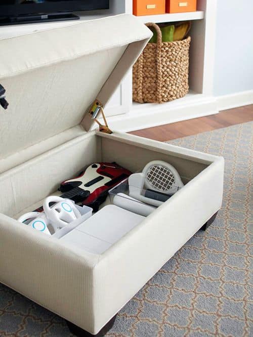 A variety of options are available for keeping exercise equipment hidden, such as an ottoman with storage space inside or a…