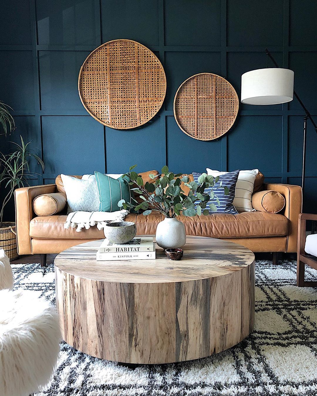Deep Blue and Beige: Give your room a modern twist by combining deep blue paint with beige tiles.