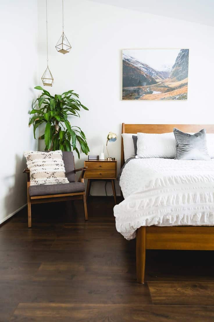 Tan and light brown tones pair perfectly with warm, dark wood bedroom furniture.