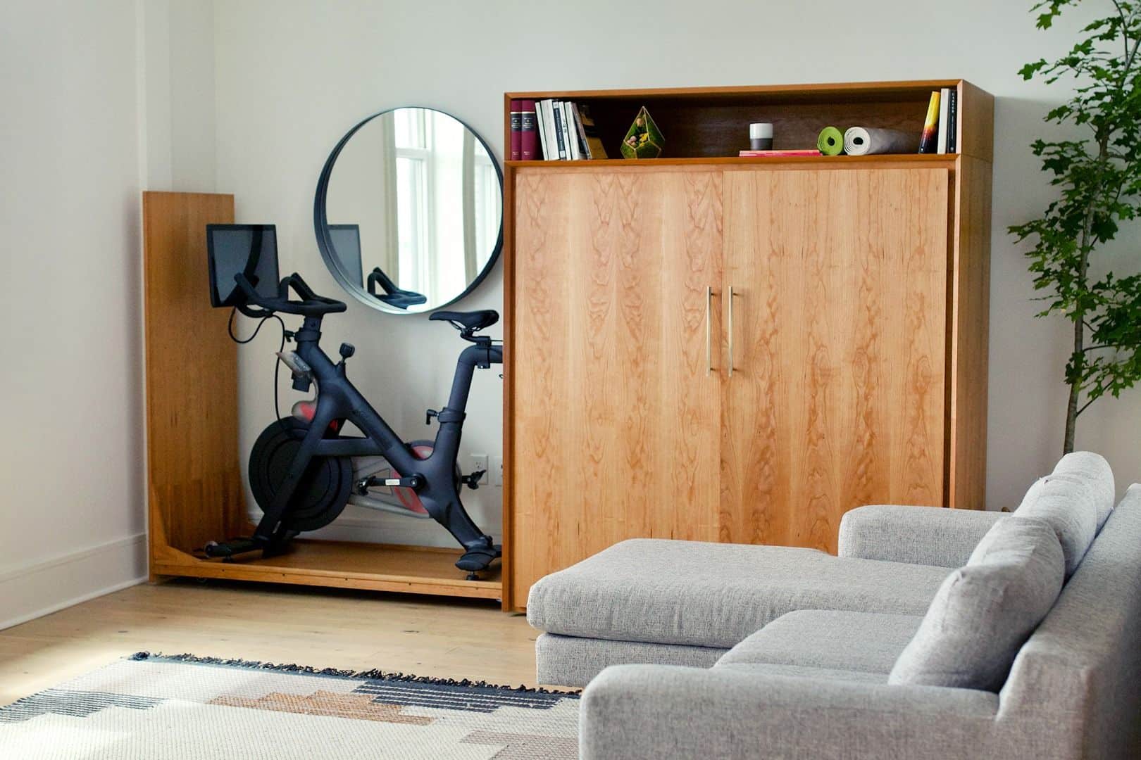 Baskets and bins make it easy to keep all your fitness and workout gear in one place.
