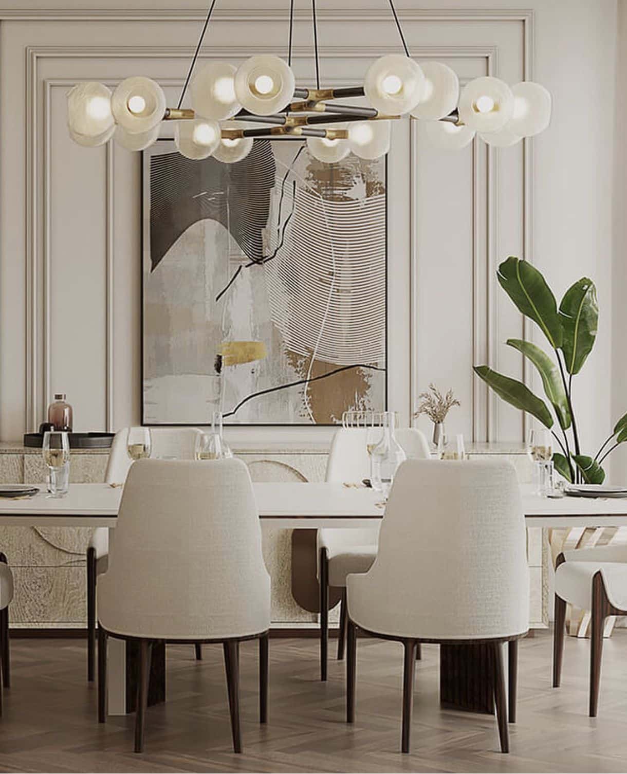 Transform the extra living room into a formal dining room with sleek furnishings and timeless decors, like china cabinets…