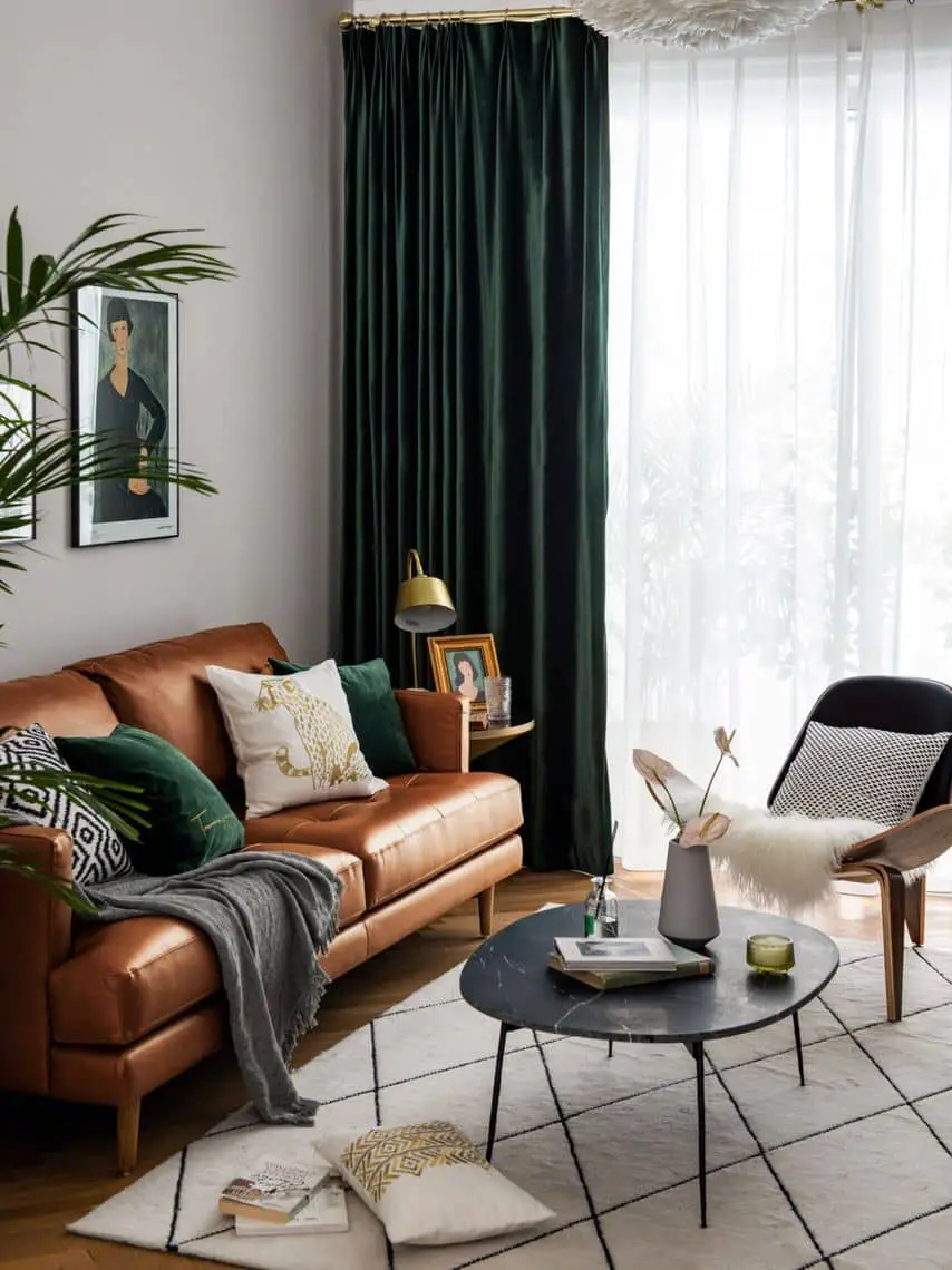 If you already have a sofa and chairs, use throw blankets and pillows to tie up your furniture and make them match.