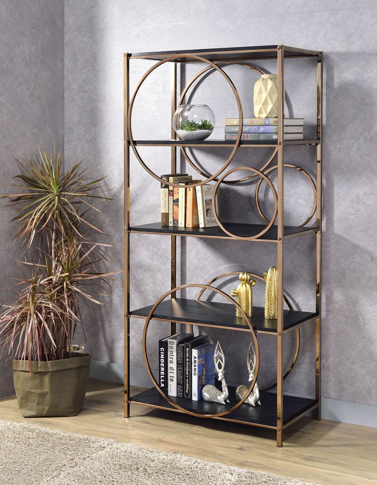 Use the rule of three when arranging the pieces on an etagere to create balance and interest.