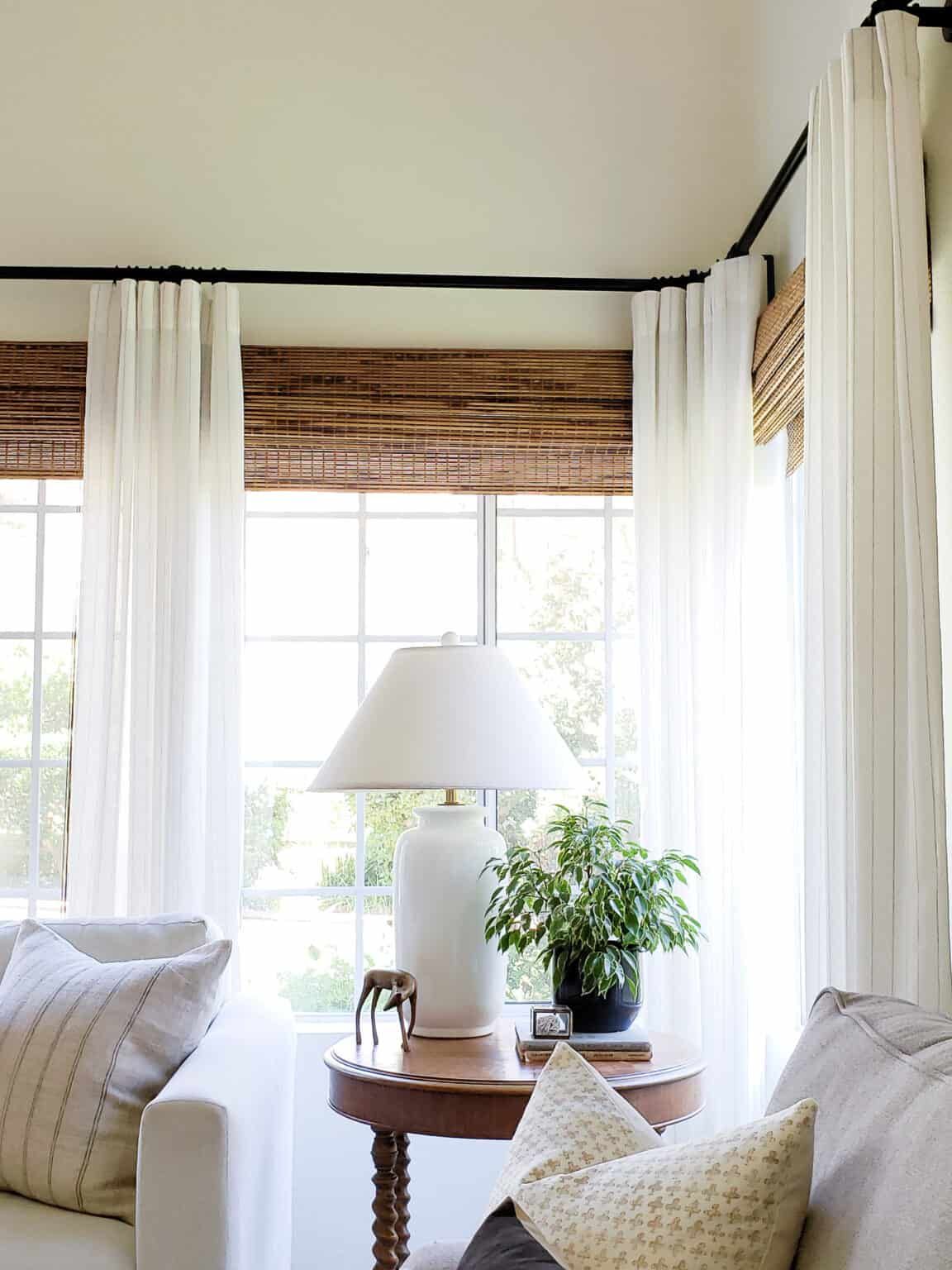 Bamboo blinds & drapes create a beautiful look.