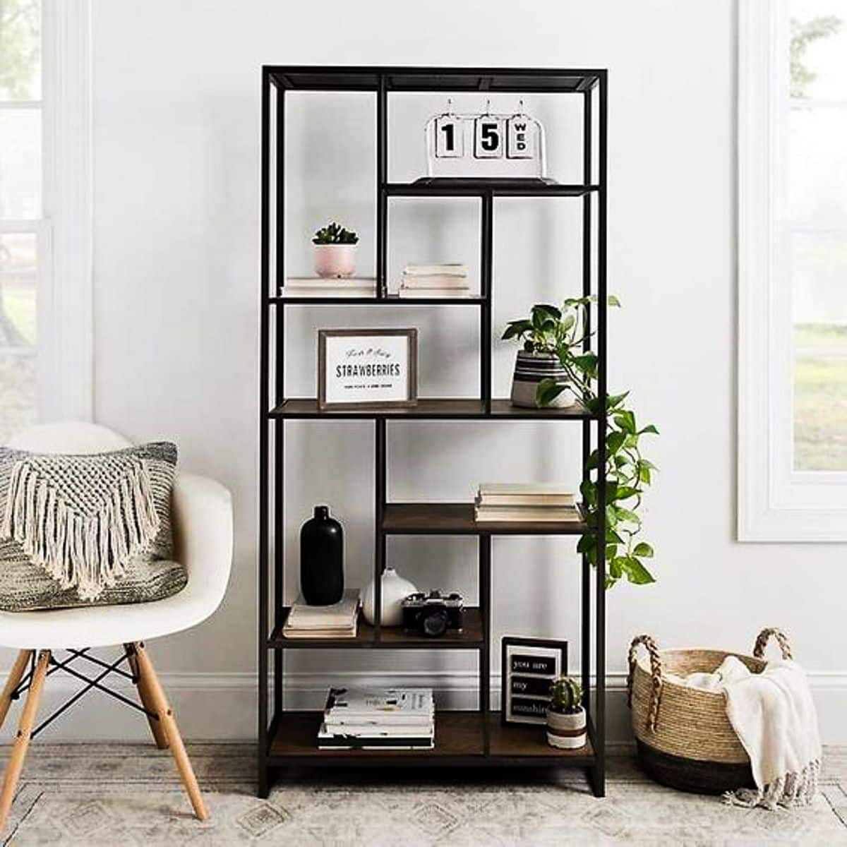 Use pet-friendly plants or flower items to spruce up a corner of any room instantly with an etagere bookcase!