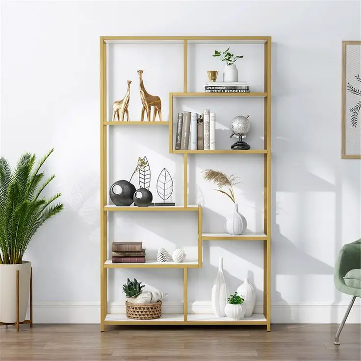 Include small furniture pieces, frames, or figurines in coordinating colors before arranging them on the shelves for a…