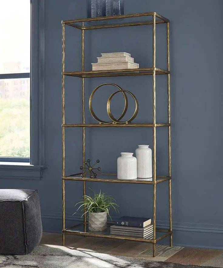 Add texture to the shelves with fabric-wrapped boxes or baskets to create interest and depth in decorating your etagere…