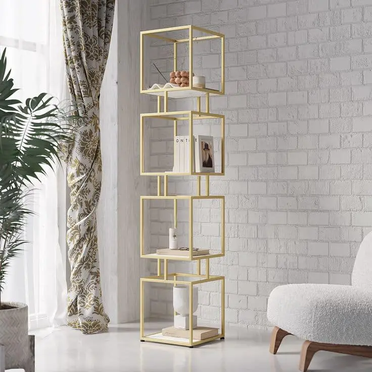Showcase your favorite mementos like vases, figurines, and artwork on different levels of shelving.