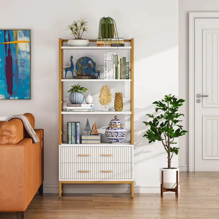 Make your etagere bookcase a statement piece in the room with colorful and eye-catching decor pieces.