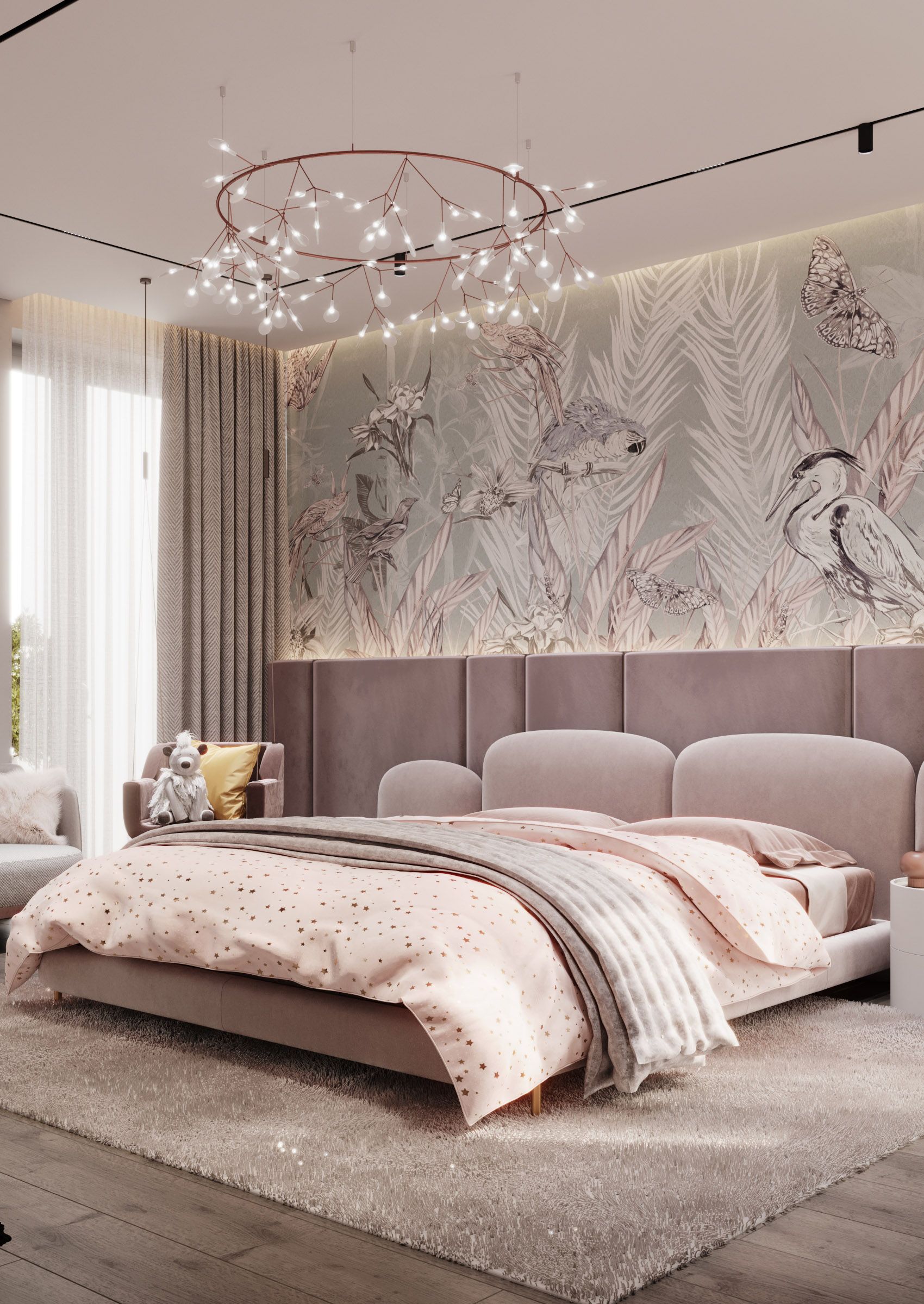 “Comfort Zone”: Soft pink walls with plush, velvety textures to create a comforting and soothing atmosphere.