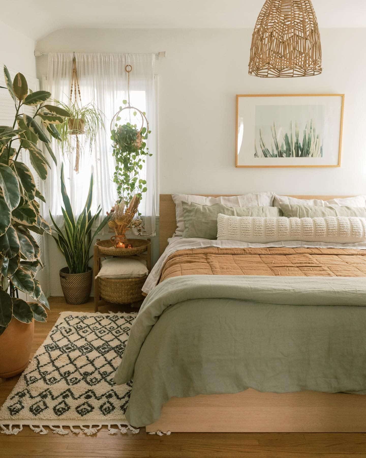 Green is another non-stimulating color that can induce calm and relaxation in the bedroom.