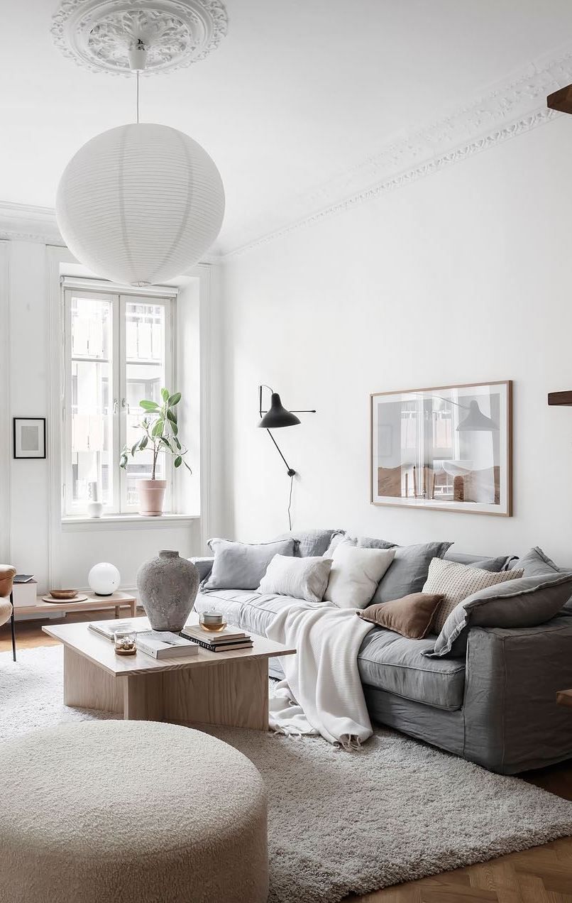 Bright White with Hickory Flooring for a Cool Look.