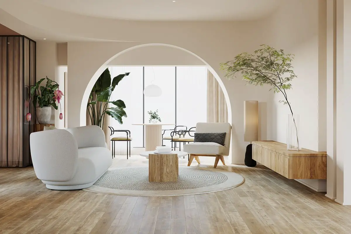 How can I find design inspiration for incorporating radial balance into my space?