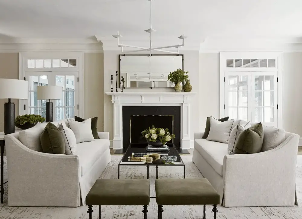 Can you provide some tips for incorporating symmetry into an open-concept interior design?