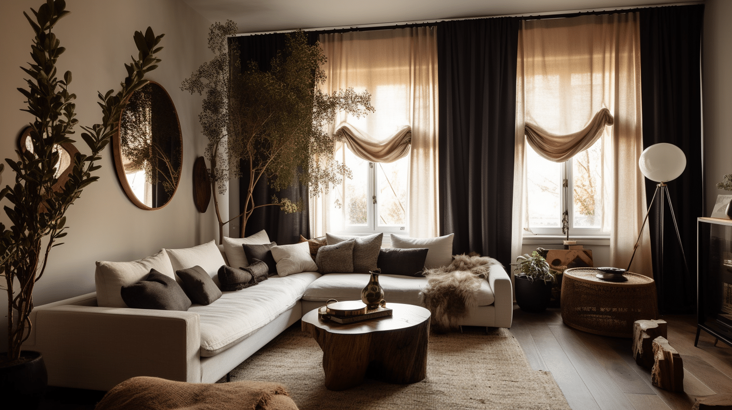 Cozy and Stylish Ambiance: Wall of Curtains in the Living Room
