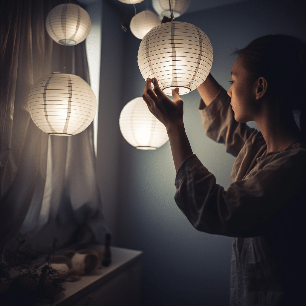 Are there any safety precautions I should take when hanging paper lanterns near other light sources?