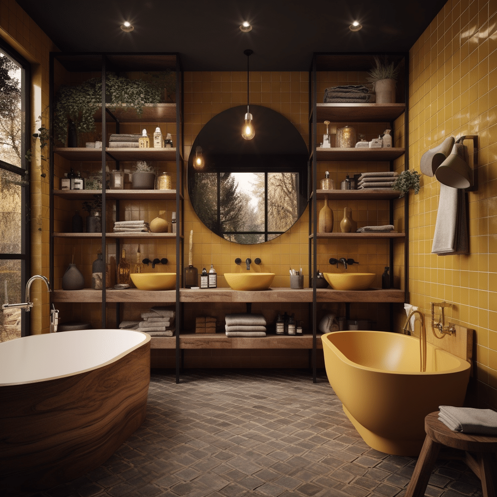 What kind of lighting options would best complement a vintage yellow bathroom design?