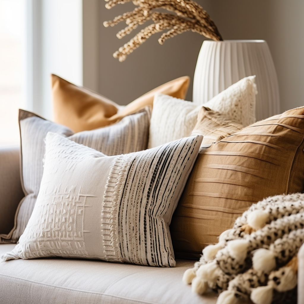 How do I choose throw pillows to complement other elements of room decor like curtains and rugs?