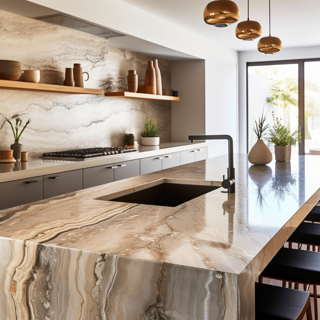 The Center Stage: Kitchen Countertop Choices Between Waterfall and Regular Designs