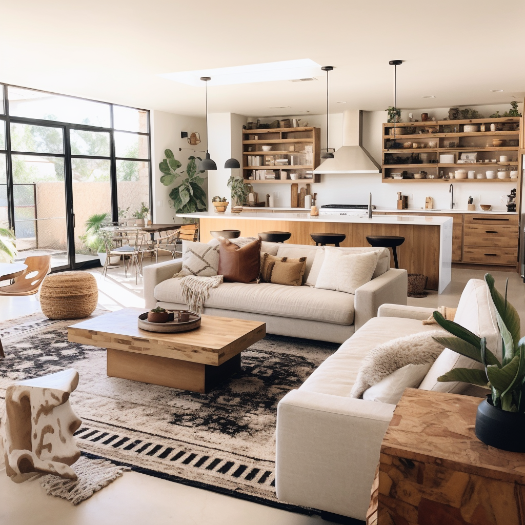 What are the key things to consider when looking to separate the kitchen and living room in a small open concept space?