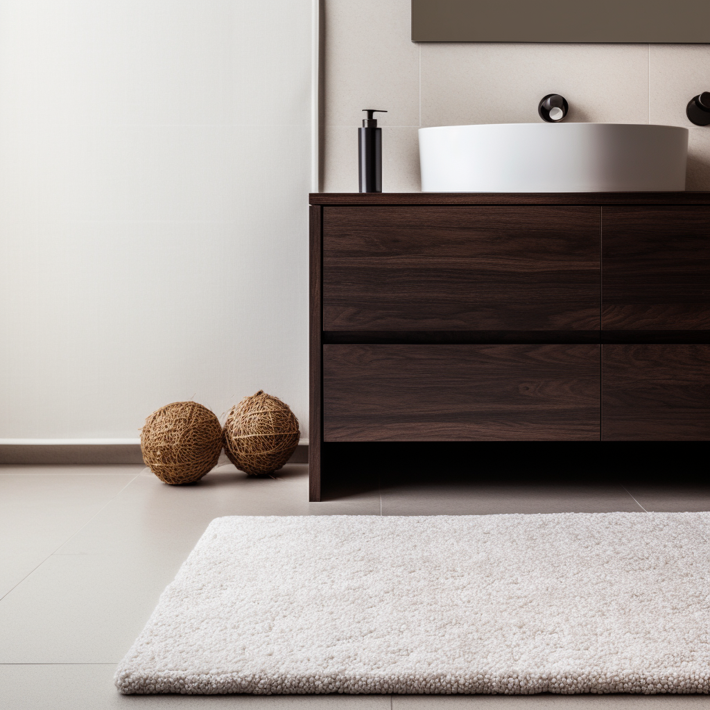 What are some expert tips to spruce up my home’s bathroom, including taking care of bathroom rugs and bath mats?