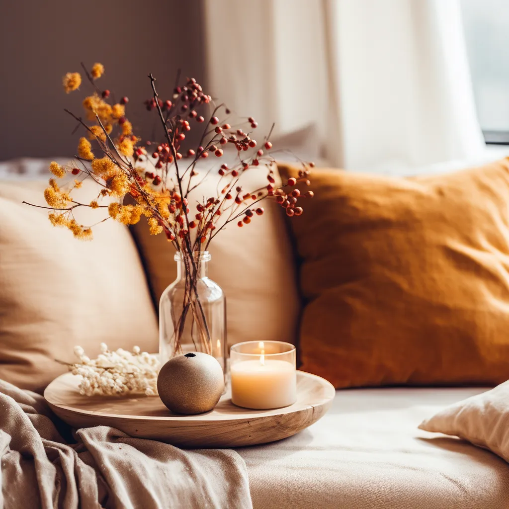 I have a modern aesthetic in my home. How can I add autumn touches without it clashing with my current style?