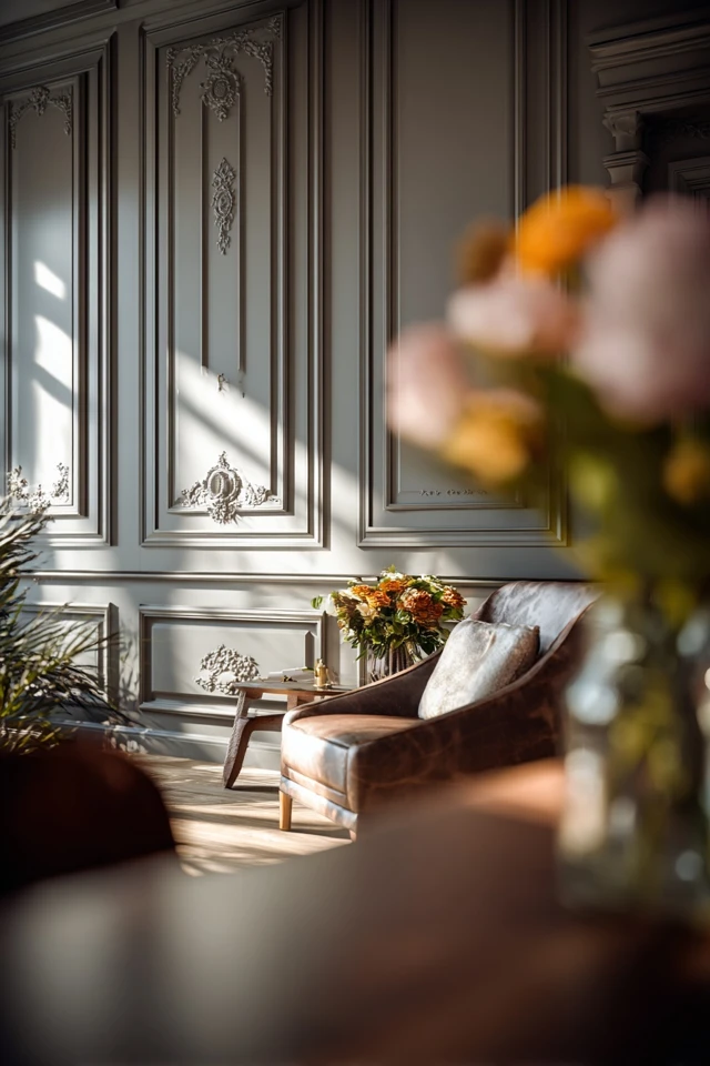 Room wall styled with wall molding and trim as an example of traditional paneling ideas