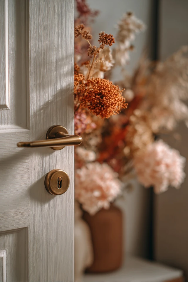 Burnt orange door idea showing the color against neighboring wall and trim