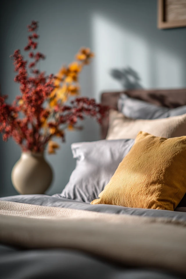Asian-inspired bedroom with a low bed and natural materials in a calm, minimal arrangement