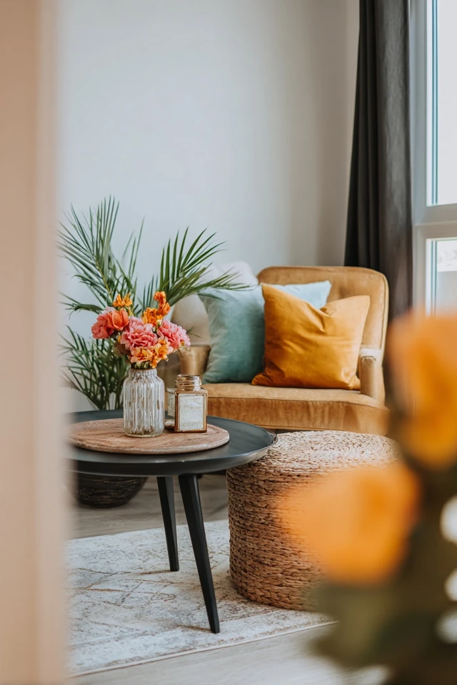 TV wall in a living room styled with surrounding decor and soft lighting