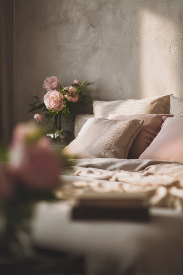 Bedroom decor with string lights used as a soft accent light
